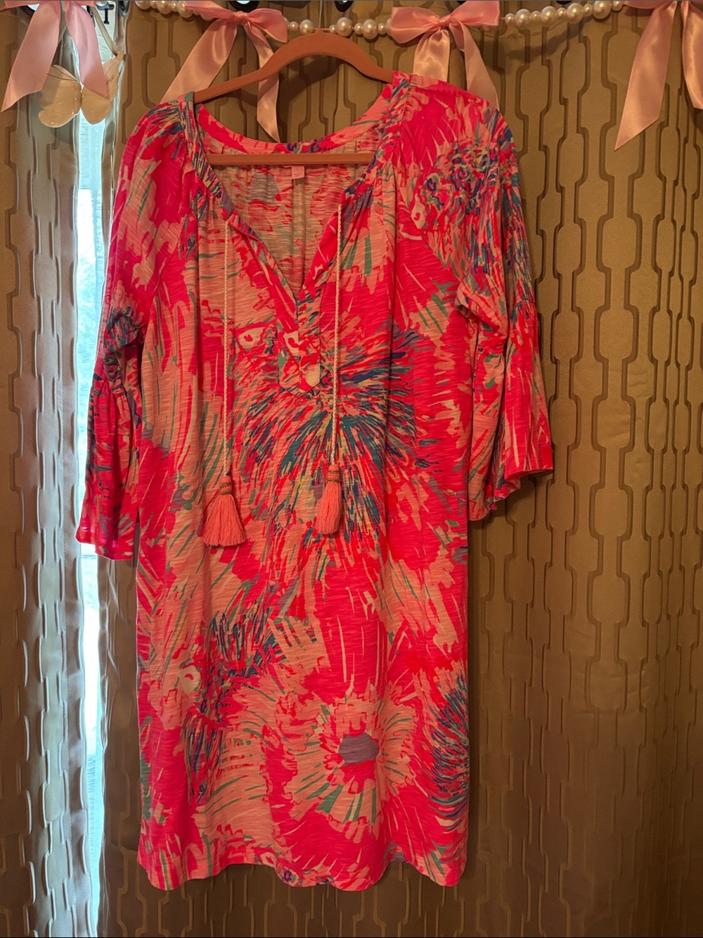 Lilly Pulitzer Pink Tie-Neck Floral Tunic NWOT